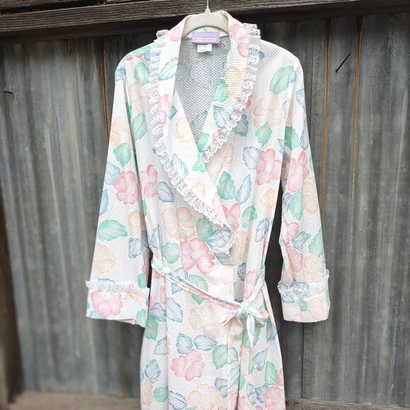 Vintage Beth Michaels Floral Seersucker & Lace Robe Lightweight USA Medium NWOT - Picture 14 of 14